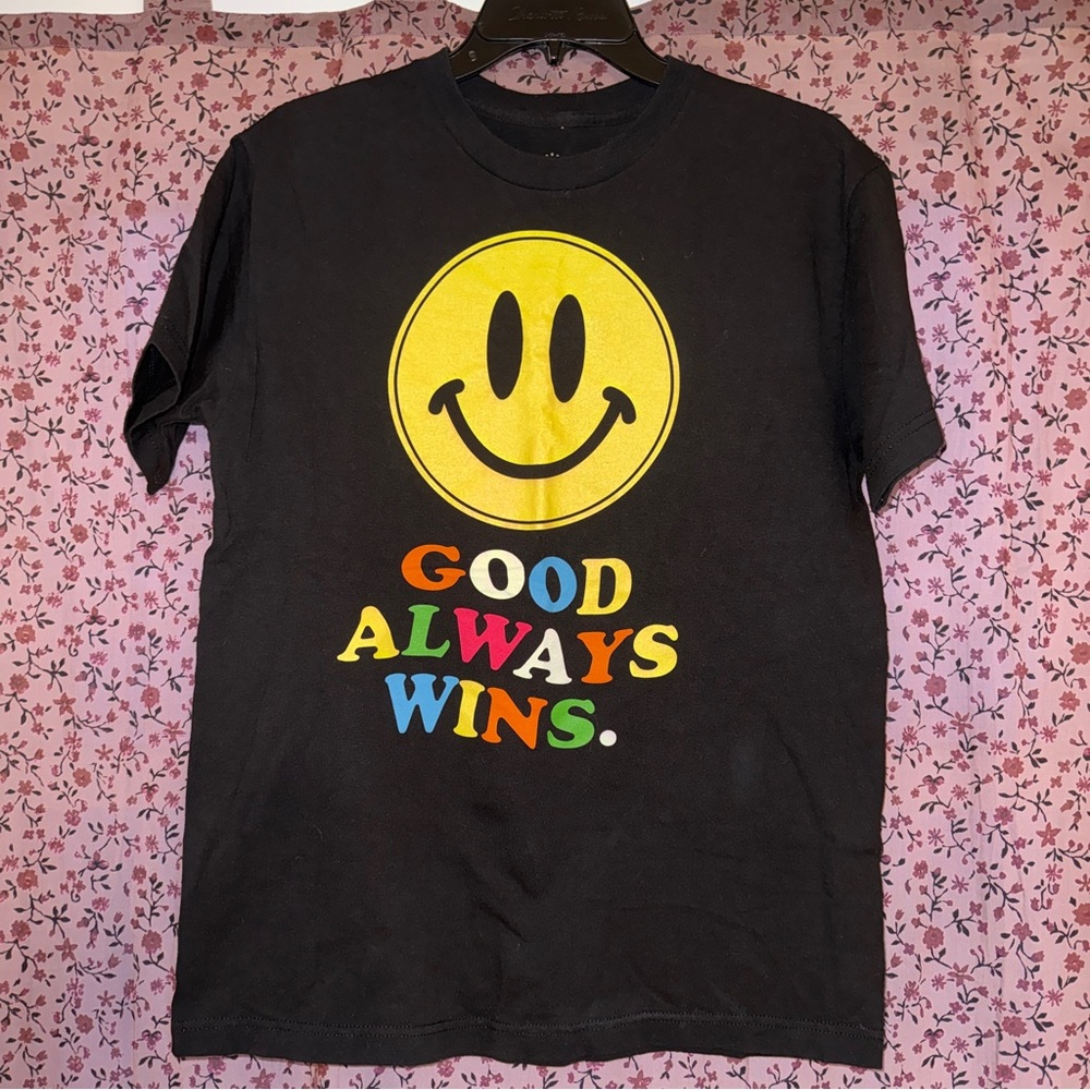 Black Smiley Face Tee - Good Always Wins